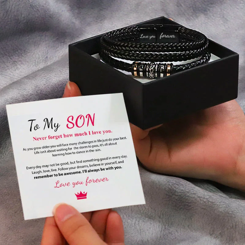 To My Son/Grandson Premium Leather Bracelet - FREE Gift box with Card