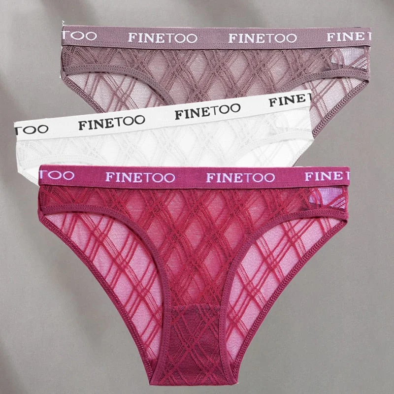 FINETOO 3PCS/Set Mesh Women Sexy Panties Lingerie M-XXL Breathable Underwear Pantys Low Waist Girl Briefs Letter Woman Underpant