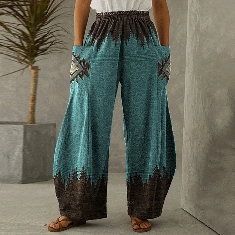 Vintage Loose Print Wide Leg Pants