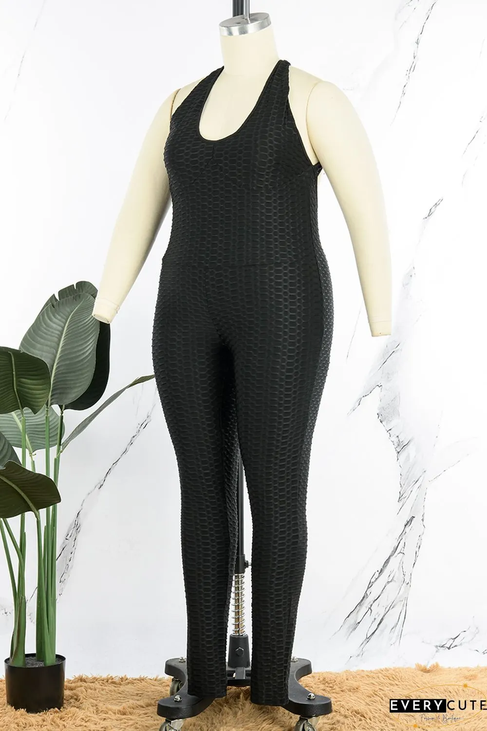 Pink Sexy Casual Solid Backless V Neck Plus Size Jumpsuits