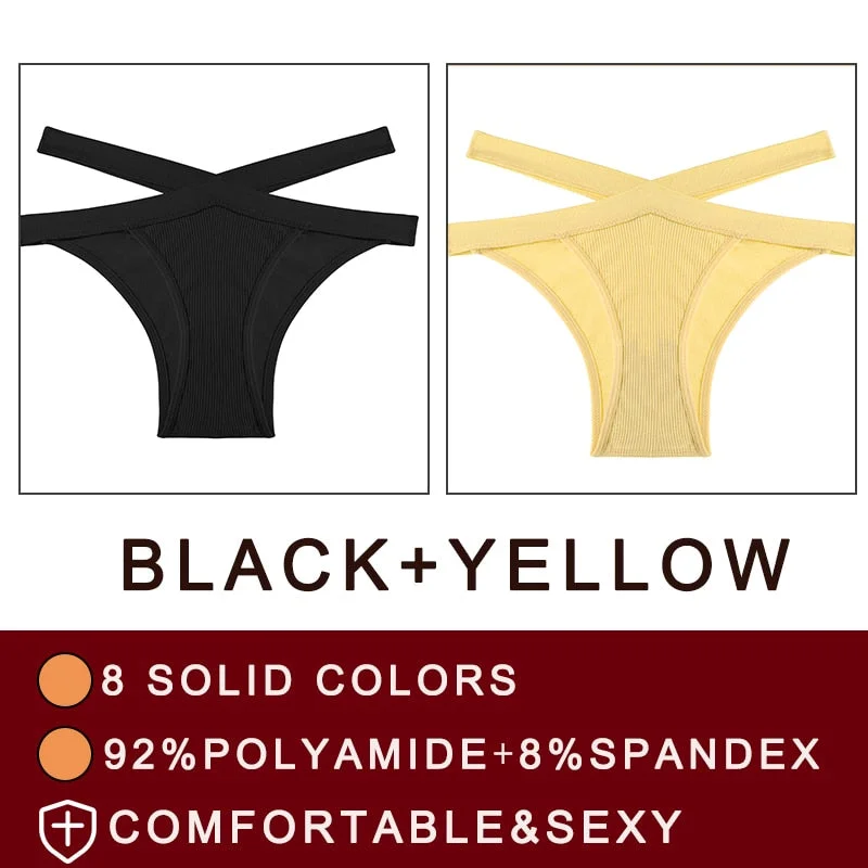 2PCS/Set Cross Waist Strap Women Panties Seamless Underwear Sexy Panties Lingerie Underpants Briefs Solid Color Female Pantys