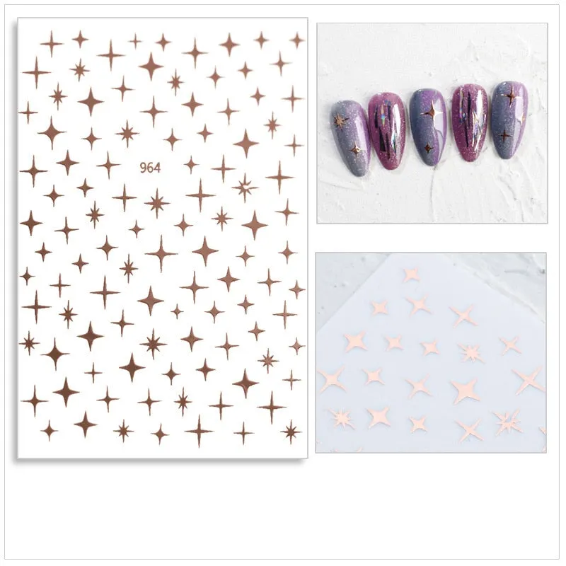 Black Red 3D Nail Sticker Self Adhesive Love Heart Star Butterfly Flower Nail Decals Slider DIY Nail Art Decoration-Nail Inspo