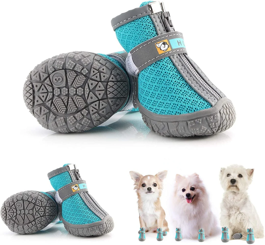 Dog Booties, Breathable Fabric Design for Summer, Extra Tick Rubber Bottom