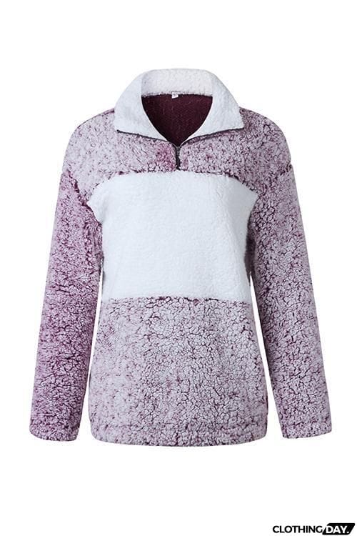 Pockets Zipper Fuzzy Hoodie