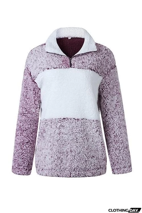 Pockets Zipper Fuzzy Hoodie