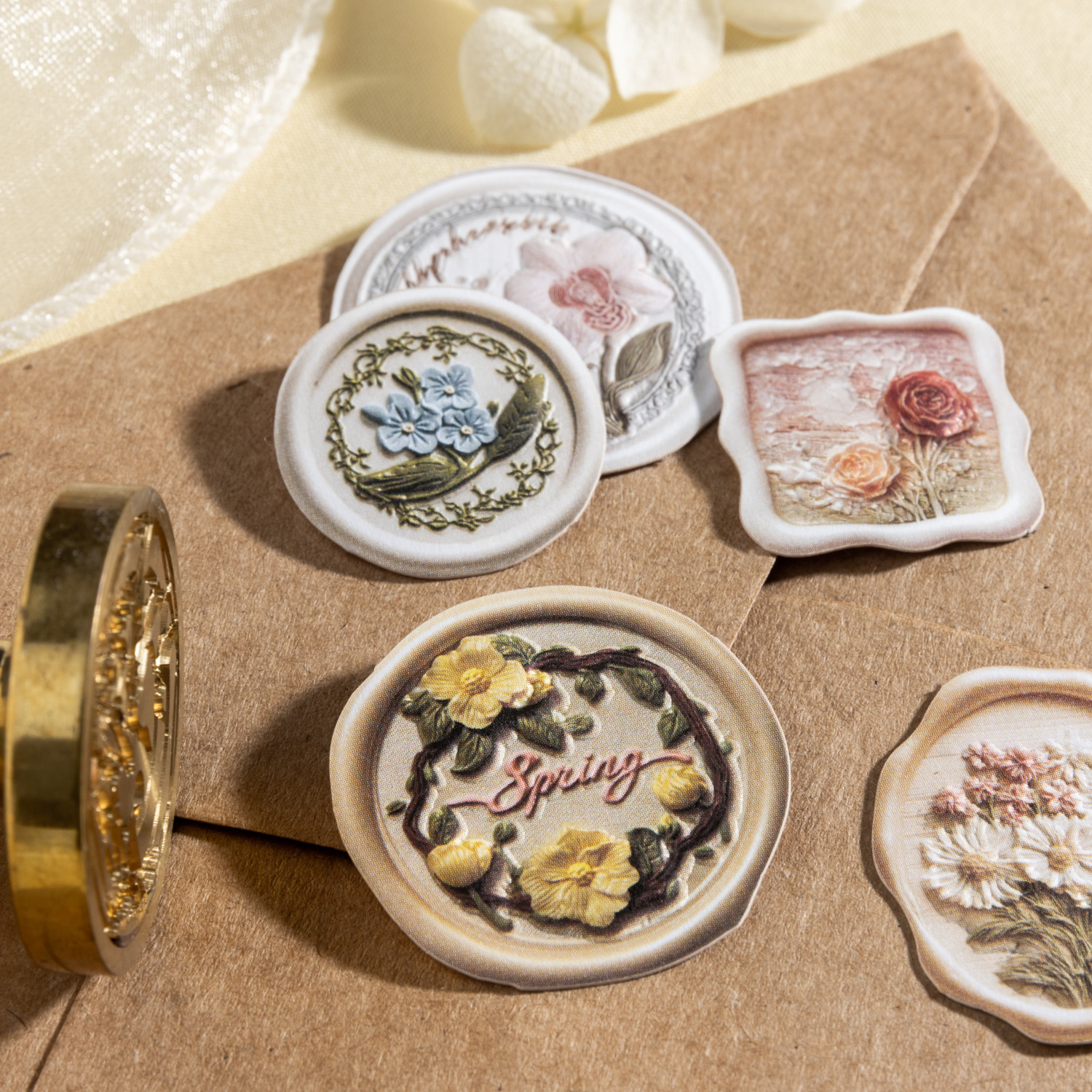 스티커 - 봄이 오면 시리즈 빈티지 플라워 파이어 페인트 릴리프