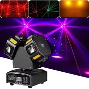 🛒Lumină cu cap mobil cu braț dublu Noua lumină stroboscopică cu fascicul DJ de 120W Efect de scenă rotativă RGBW Disco Party DMX Lumină de control al sunetului