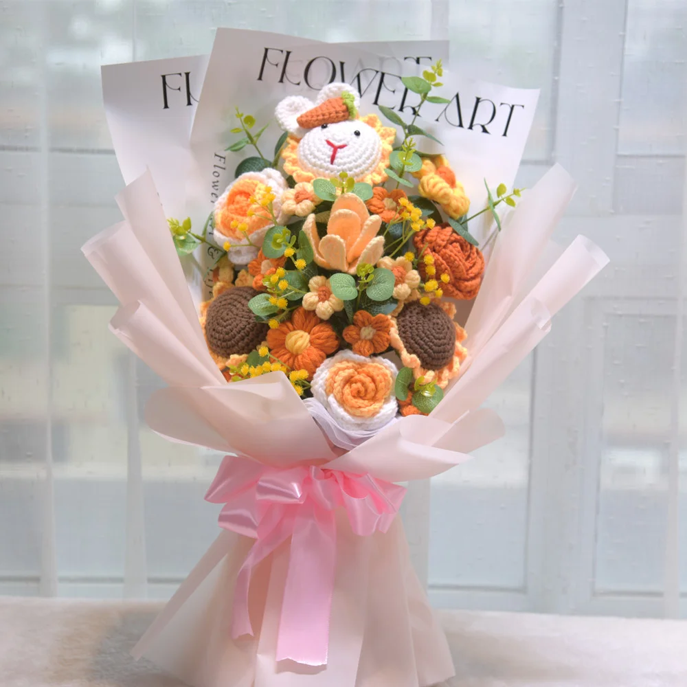 Hand-Crocheted Large Rabbit Sunflower Bouquet
