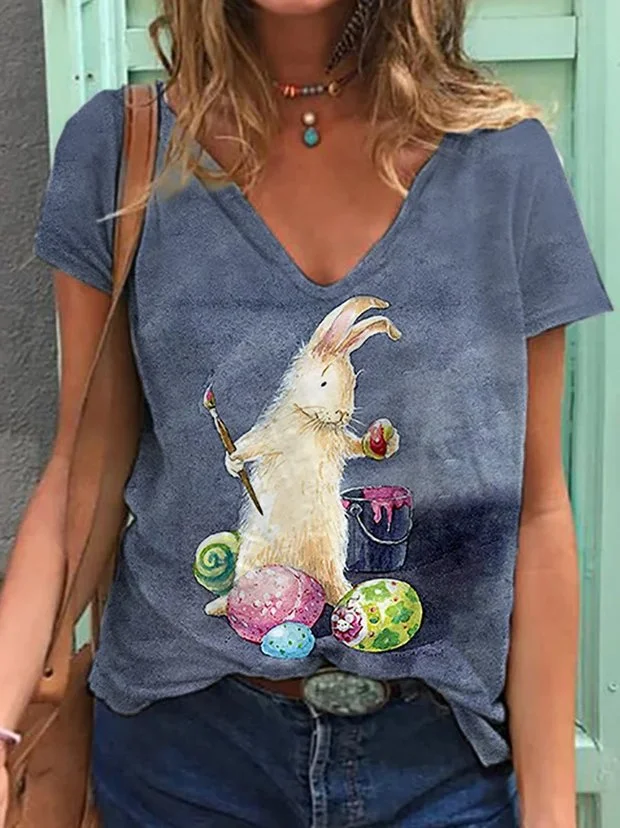 Easter Colorful Eggs Bunny Print Women's T-shirt