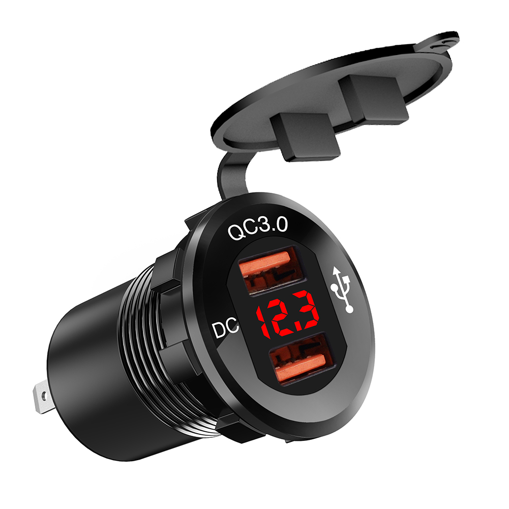 

Car Motorcycle Black Metal Shell Dual QC3.0 USB Charger Socket w/ Voltmeter, 501 Original