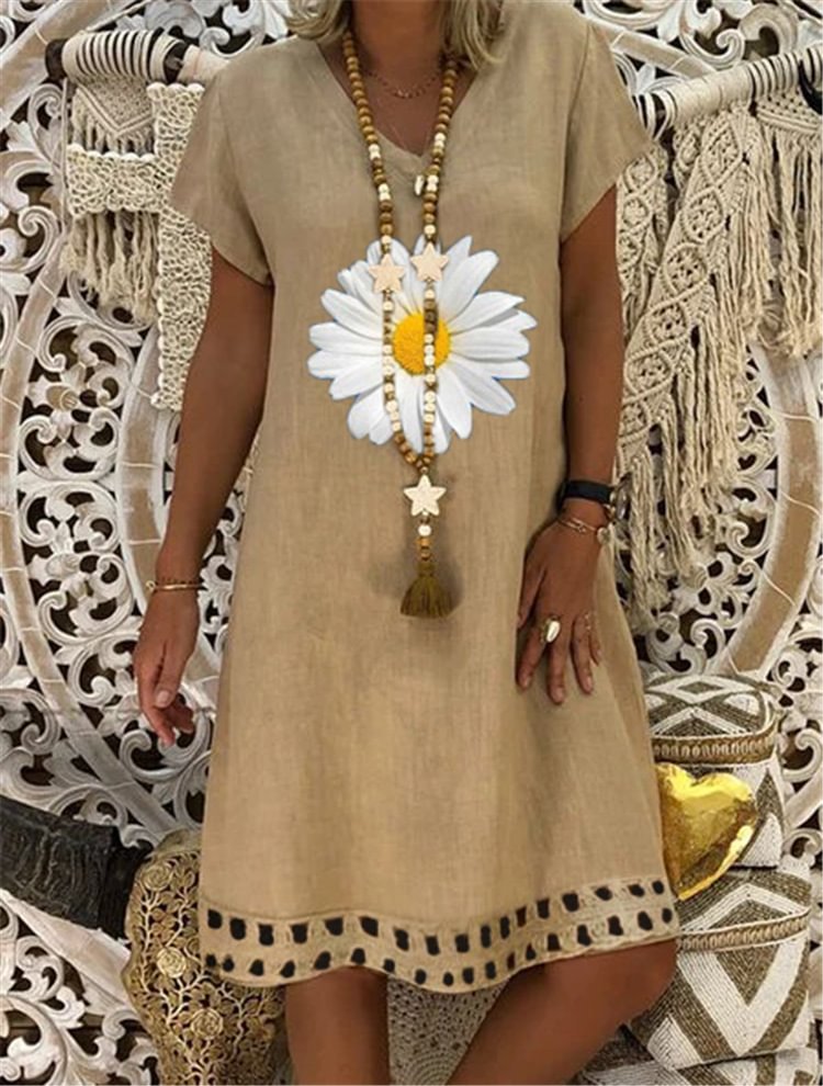 V-neck fashion sun flower casual dress