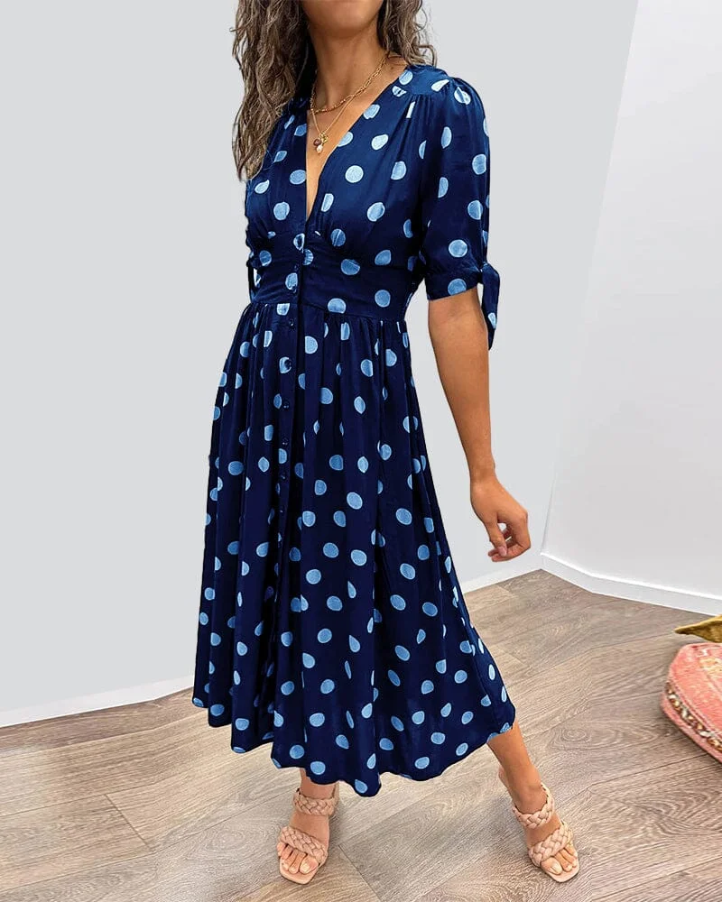Fania - Polka Dots V-Neck Dress