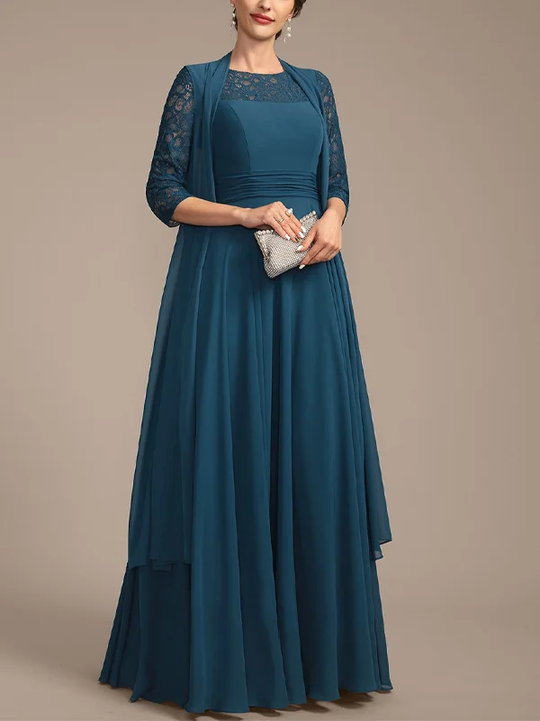 Round Neck Lace Solid Color Dress Top Suit