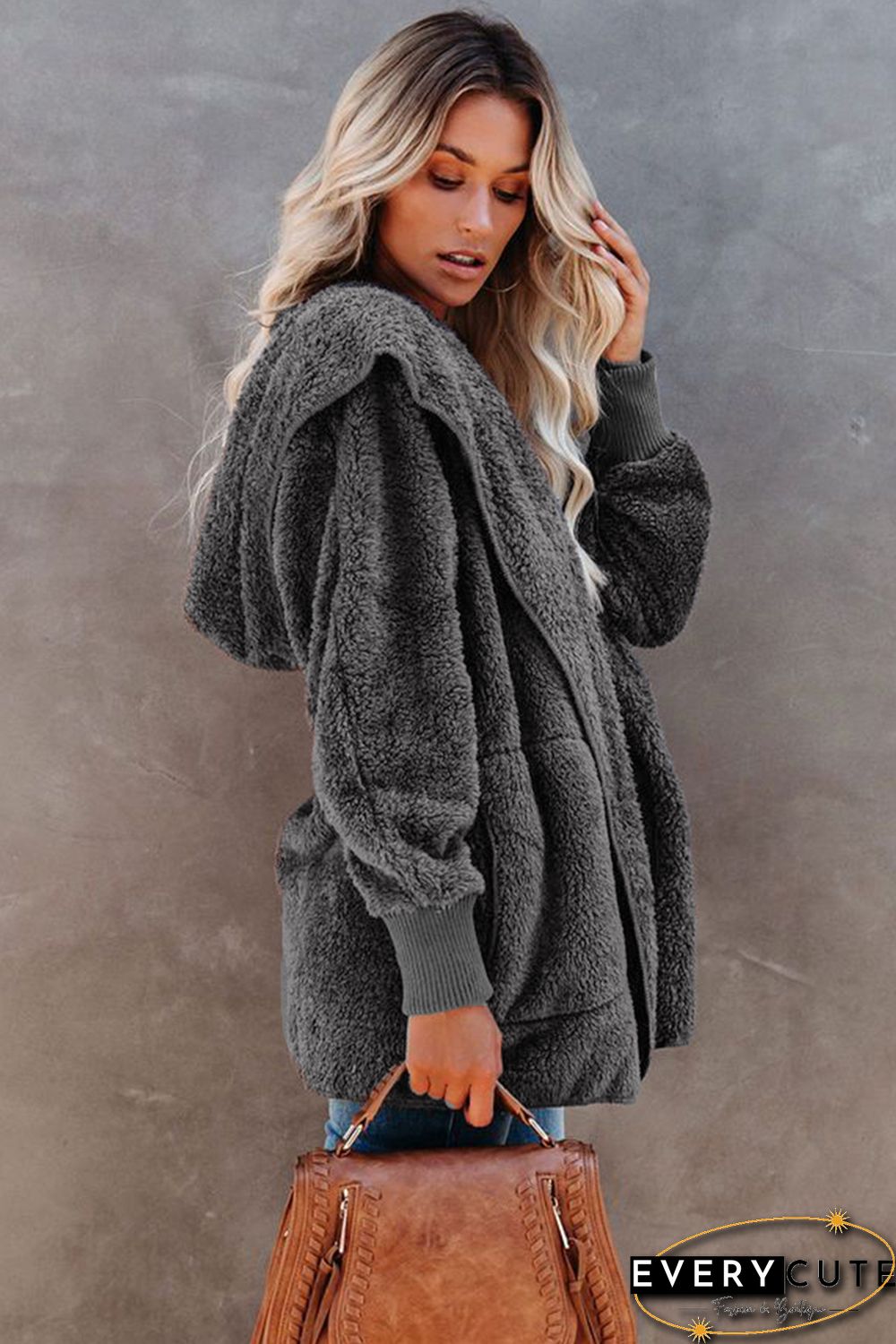 Soft Fleece Hooded Open Front Coat