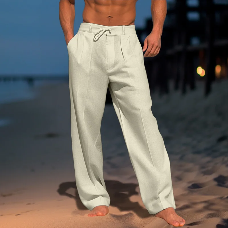 Men's Beach Holiday Linen Pants、、URBENIE