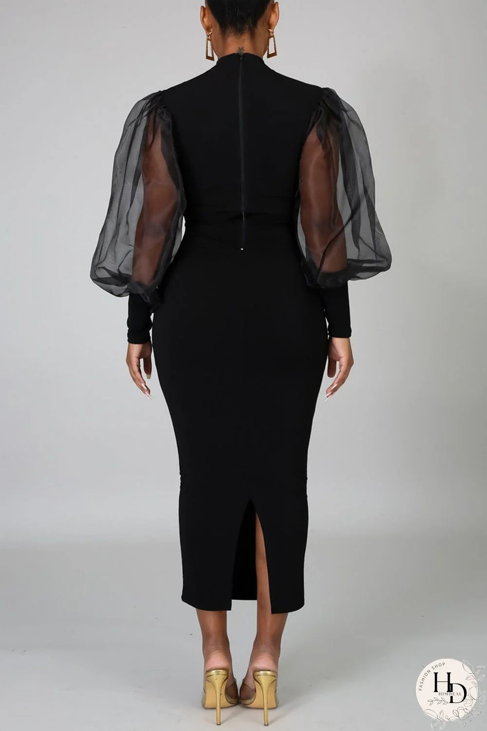 Black Fashion Casual Solid Split Joint Half A Turtleneck Long Sleeve Dresses