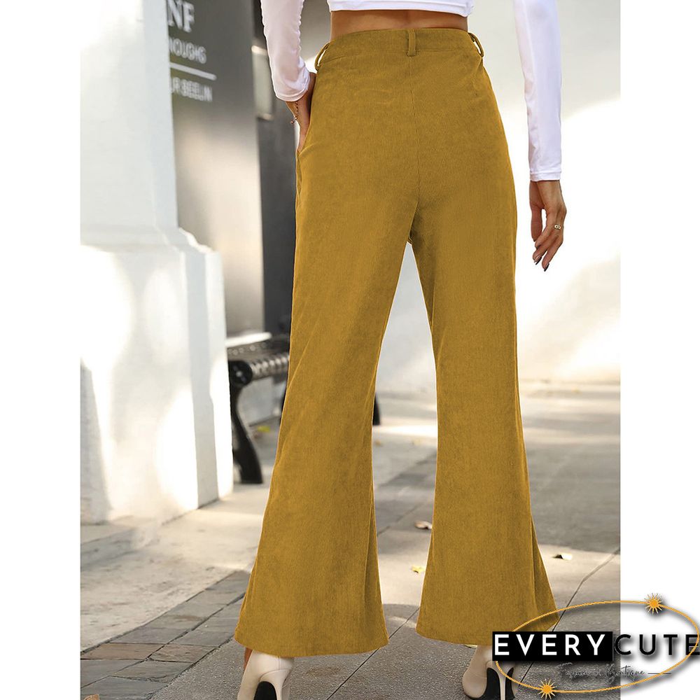 Yellow Corduroy High Waist Pocket Pants with Slit