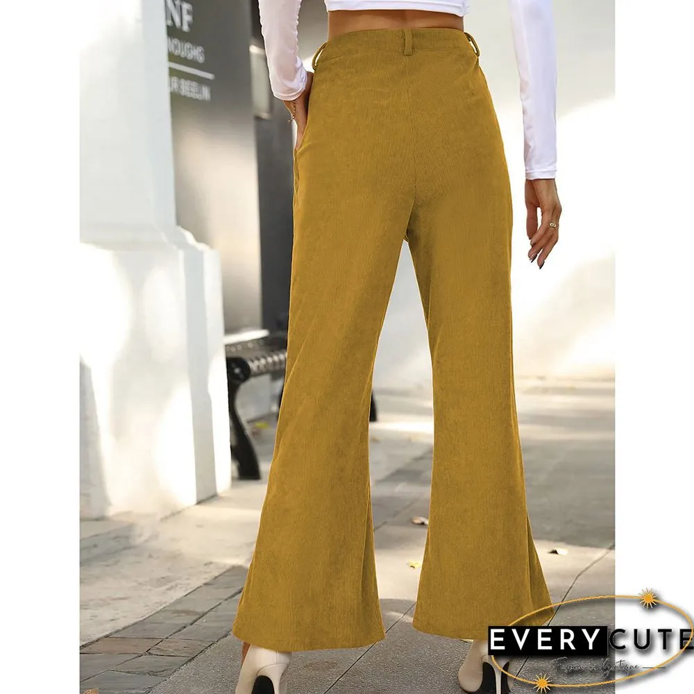 Yellow Corduroy High Waist Pocket Pants with Slit