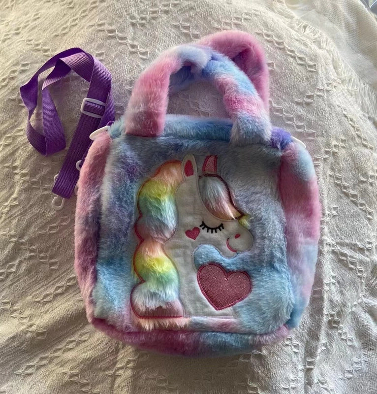 Children’s Plush Backpack Shoulder Messenger Handbag Cartoon Bag Furry Bag