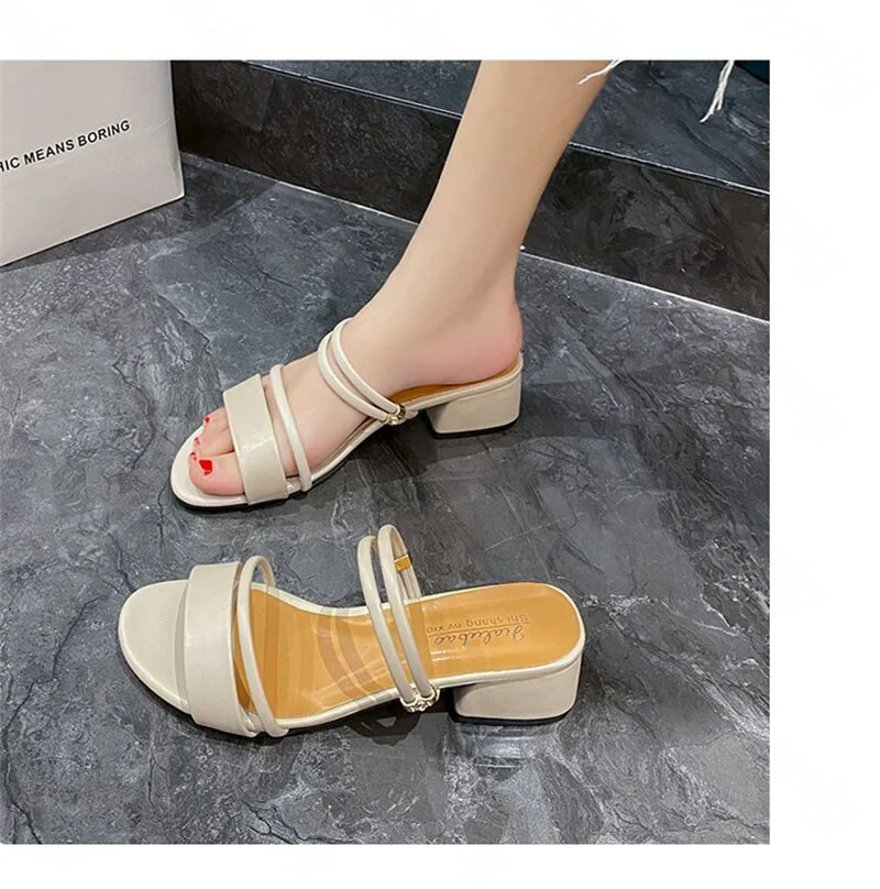 Qengg women's 2022 summer new outer wear fashion middle heel two wear open toe thick heel sandals women's shoes wholesale