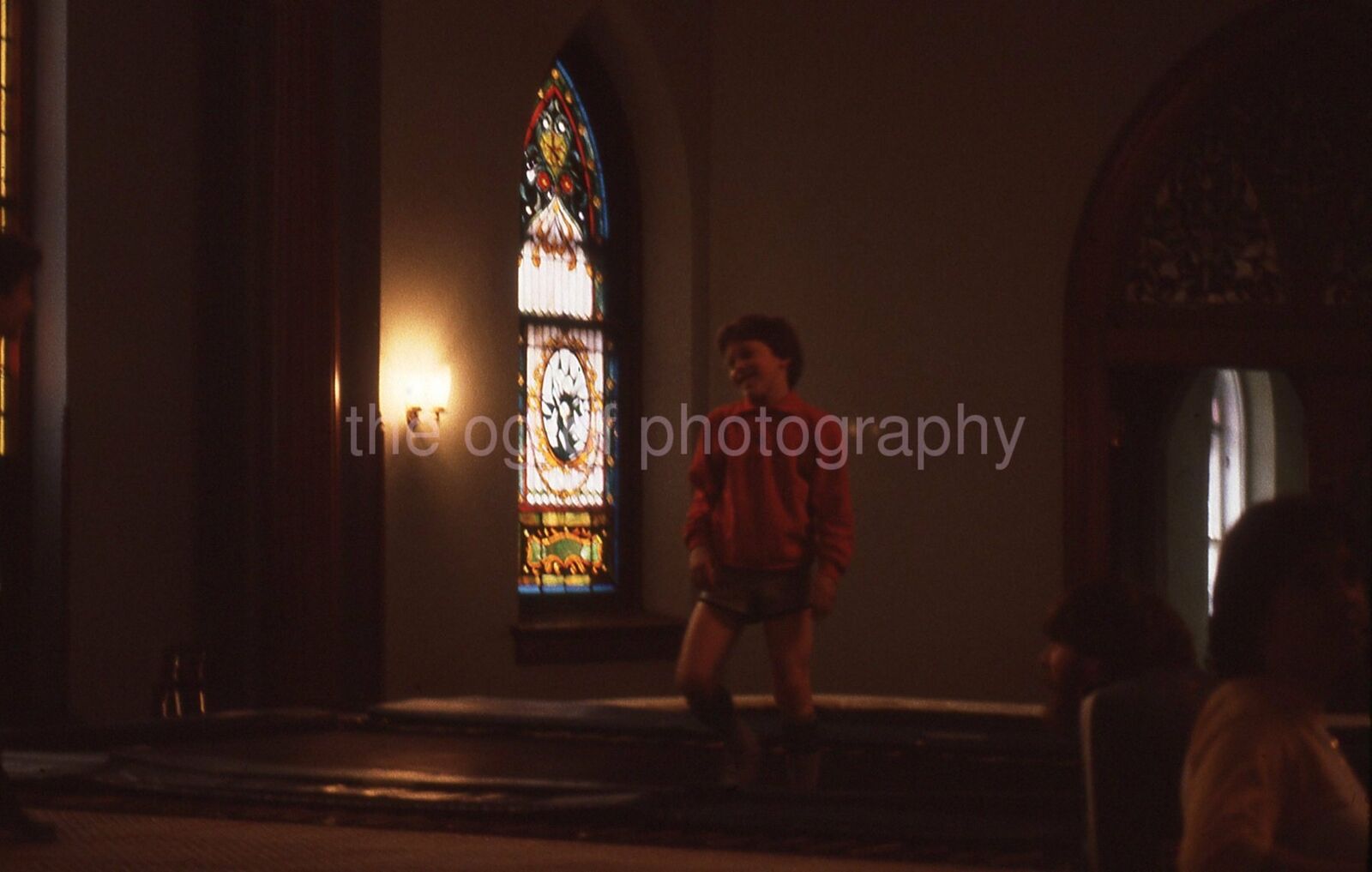 CHURCH TRAMPOLINE 35mm FOUND SLIDE TransparencyPhoto Poster painting BOY 02 T 5 O