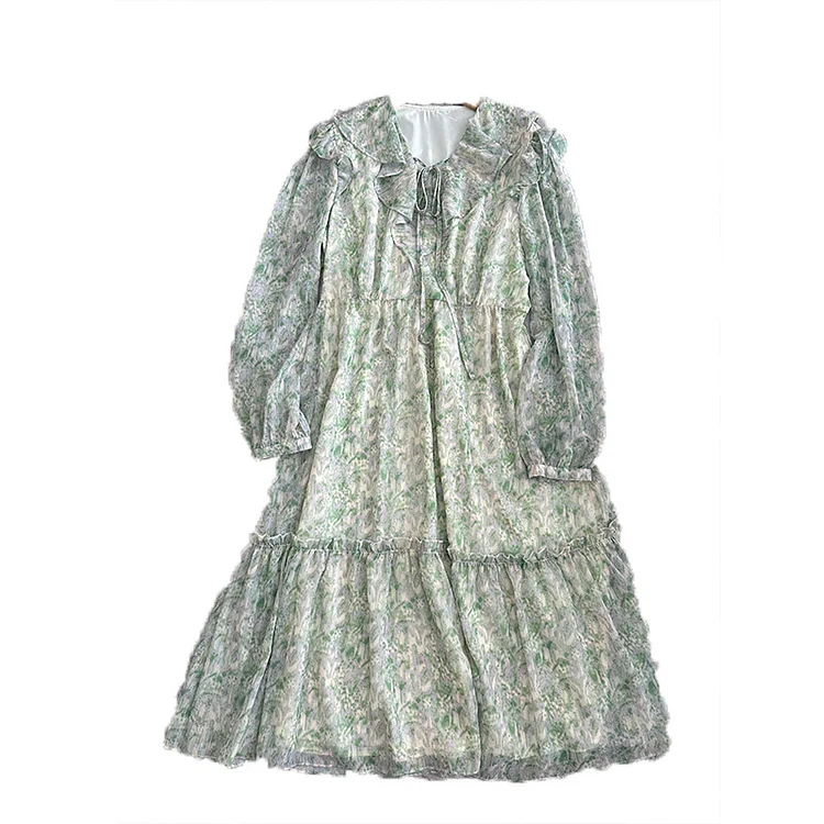 Elegant Chiffon Floral Midi Dress - yankia