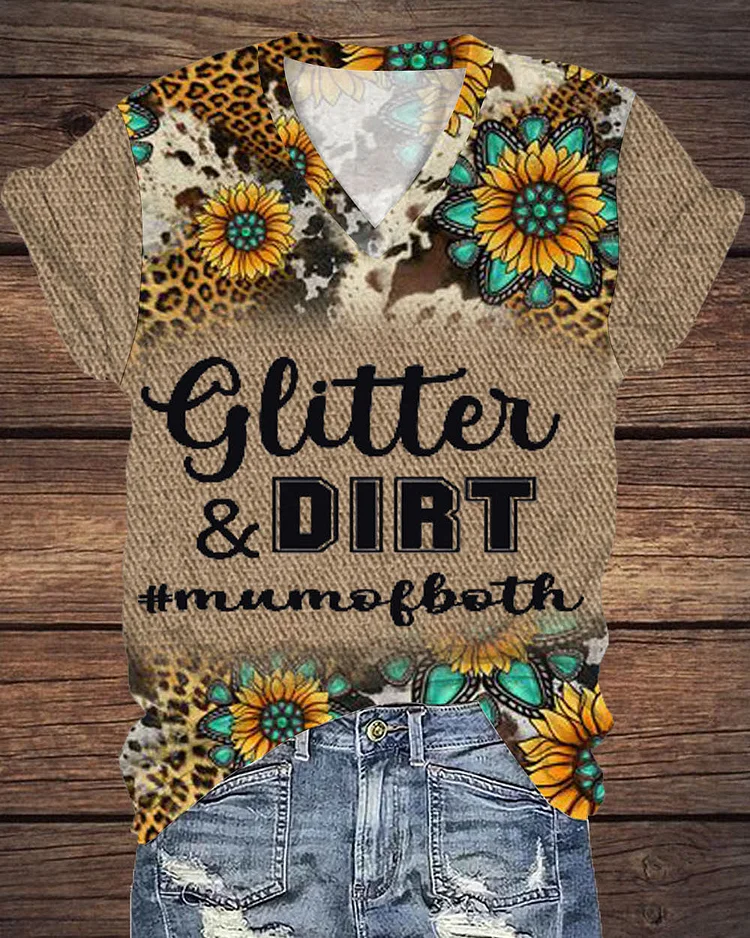 Glitter & Dirt Mum Of Both V Neck Short Leeve Mom T-shirt