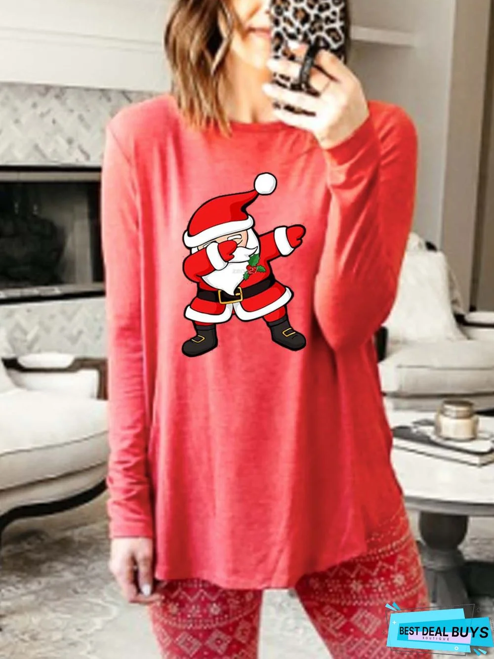 Christmas Casual Round Neck Long Sleeve Tops