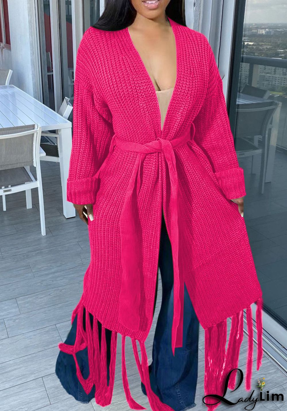 Women Long Sleeve Fringe Cardigan Sweater