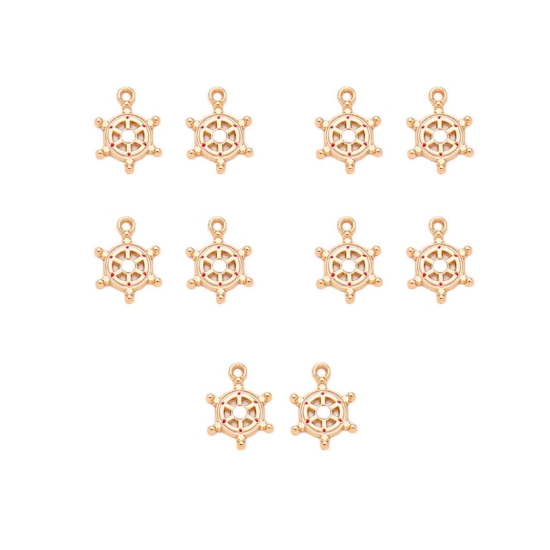 8 Pieces 10 PCS/Package Alloy K Gold Plated Rudder Anchor Pendant Jewelry Accessories
