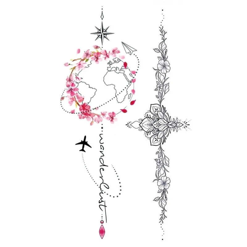 Small Waterproof Temporary Tattoo Sticker Colorful Feather Flower Leaves Planet Moon Women Body Art Wrist Neck Fake Tattoos Men