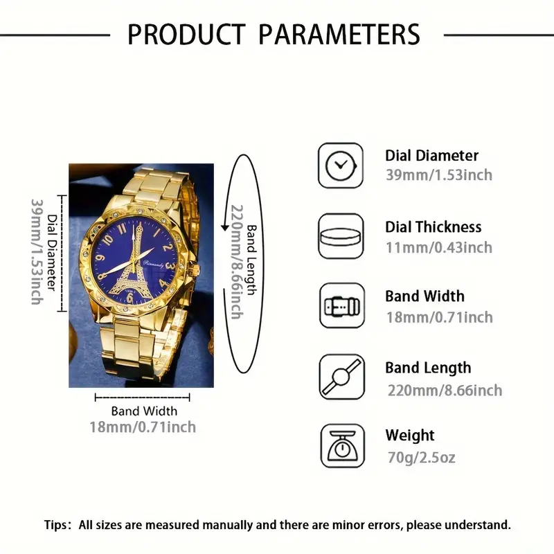 5pcs set womens watch eiffel tower quartz watch luxury golden stainless steel wrist watch jewelry set gift for mom her details 3