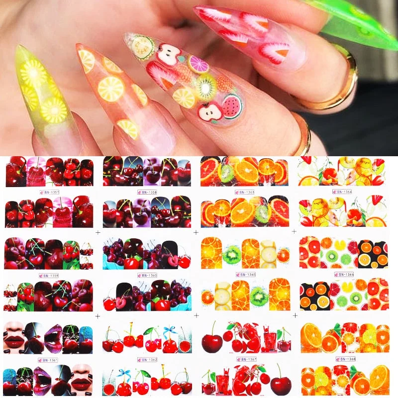 12 Designs Nail Stickers Set Mixed Floral Geometric Nail Art Water Transfer Decals Sliders Flower Leaves Manicures Decoration-Nail Inspo