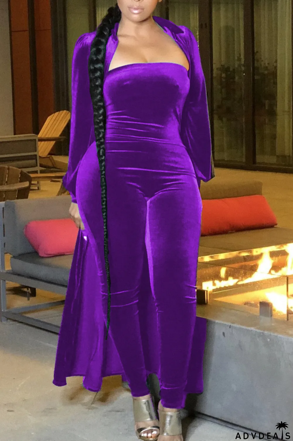 Red Casual Solid Peter Pan Collar Long Sleeve Two Pieces