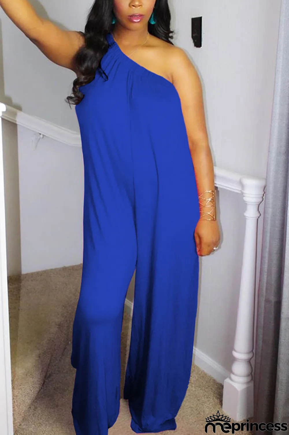 rose red Fashion Sexy Patchwork Solid Polyester Sleeveless one shoulder collar Jumpsuits