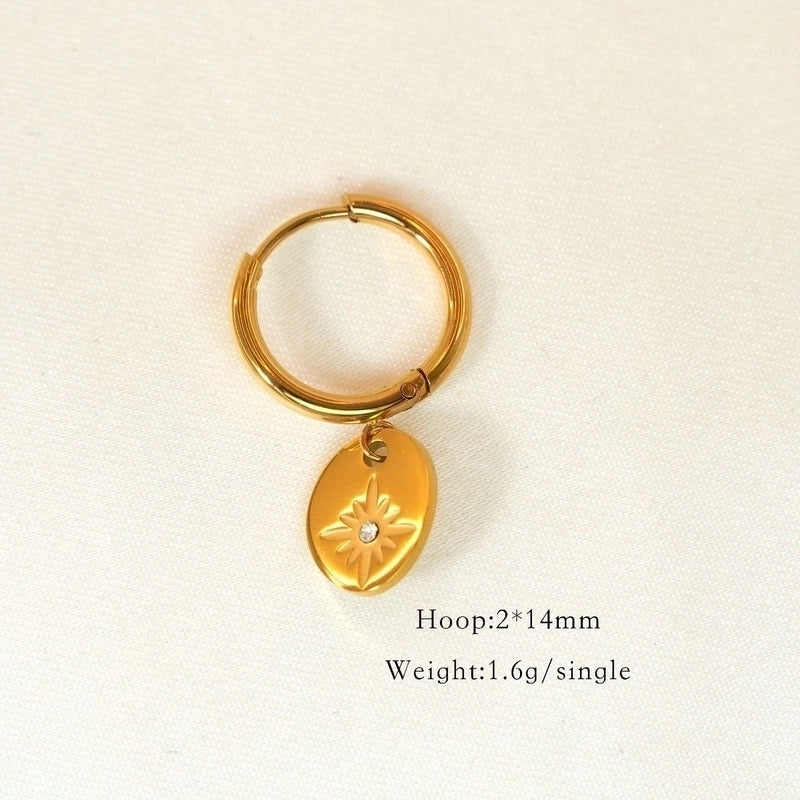 1 Pair Minimalist Cross Devil’s Eye Moon 304 Stainless Steel Drop Earrings