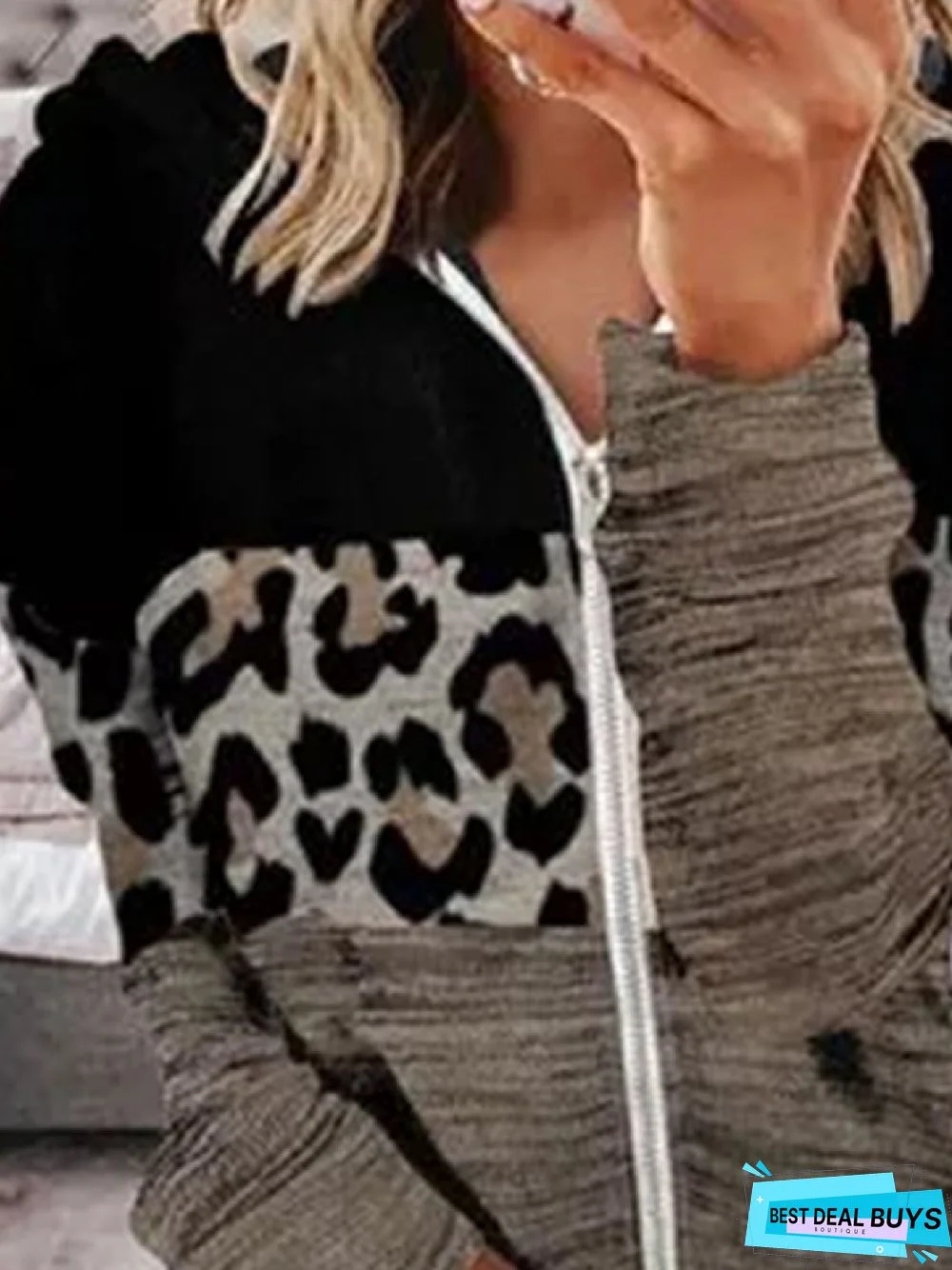 Casual Color Block Hooded Long Sleeve Tunic Sweatshirt