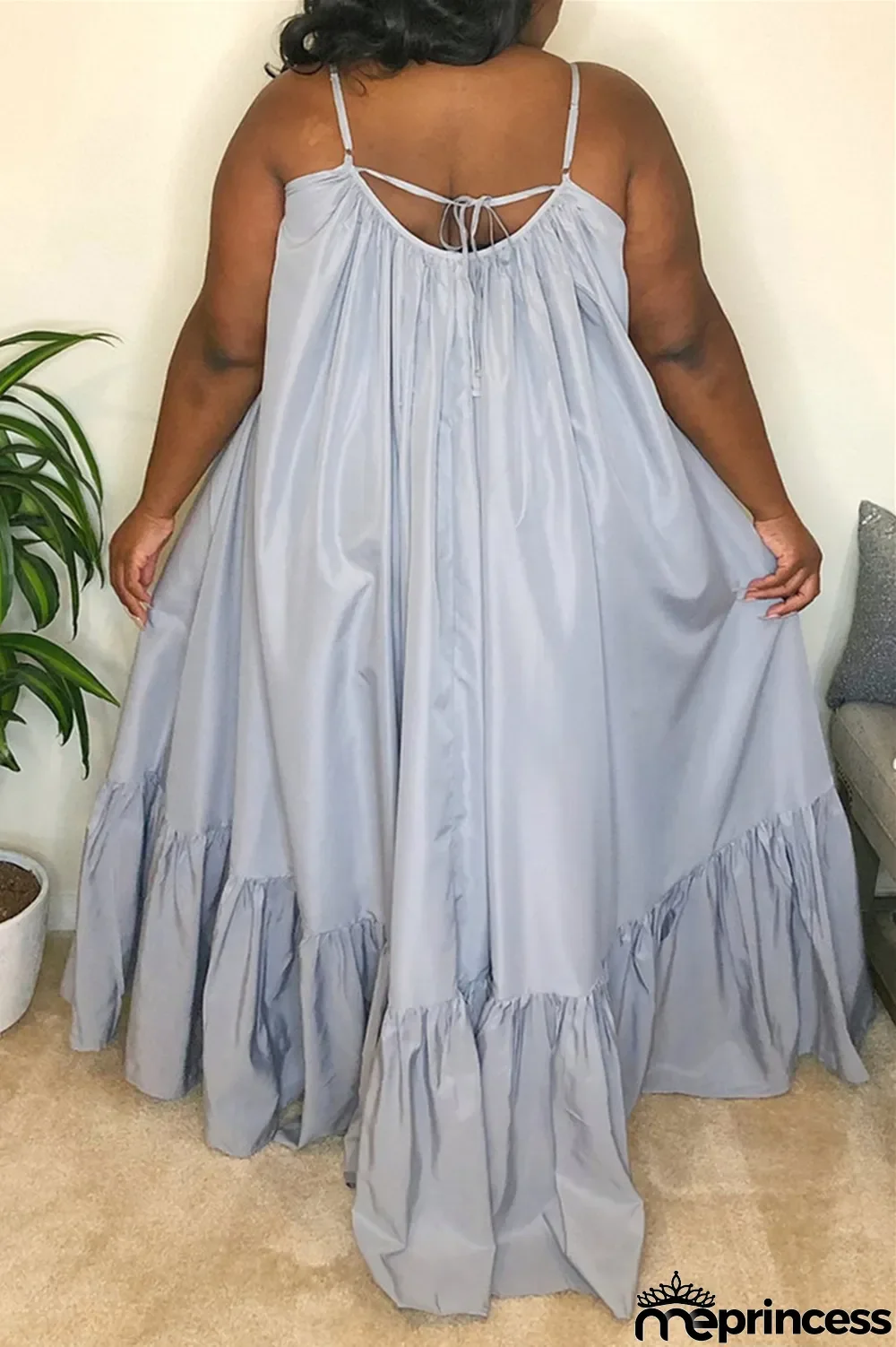 Light Purple Sexy Casual Solid Backless Spaghetti Strap Loose Sling Dress