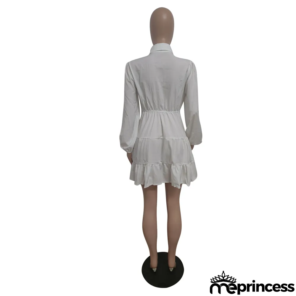 Women Casual Autumn Turndown Collar Dress