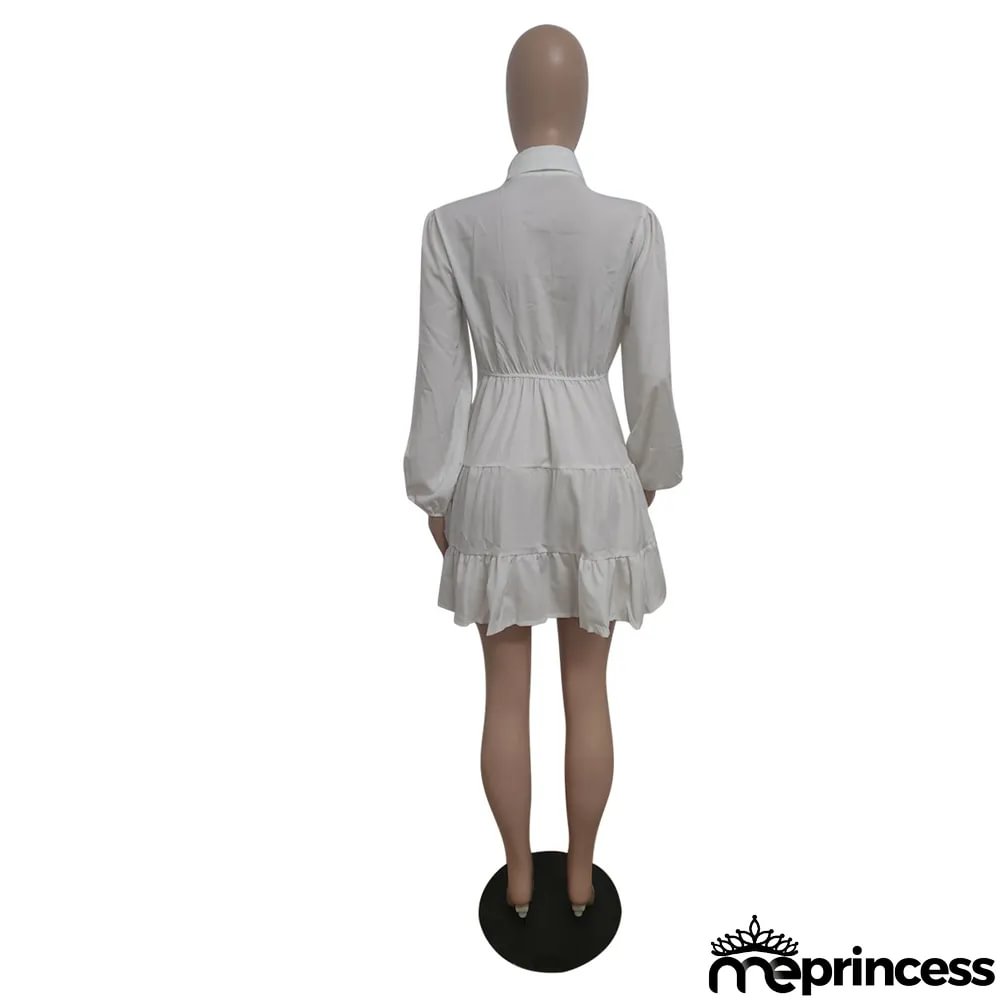 Women Casual Autumn Turndown Collar Dress