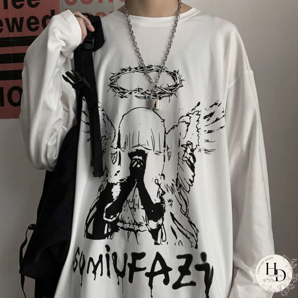 Men Long Sleeve T-shirts Autumn Print Gothic Vintage Ulzzang Cozy High Street Streetwear 5XL Baggy Korean Trendy Harajuku BF New