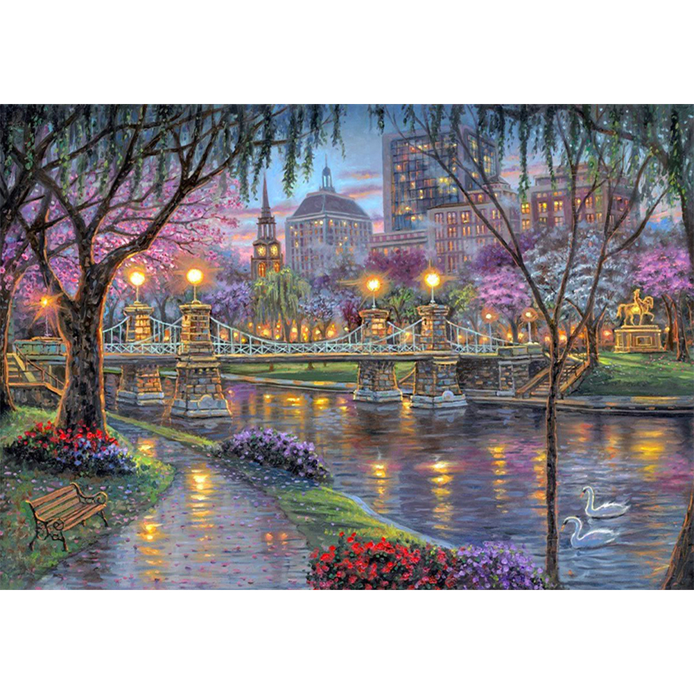 Night Scene By The Bridge 50*35cm(canvas) full round drill diamond painting