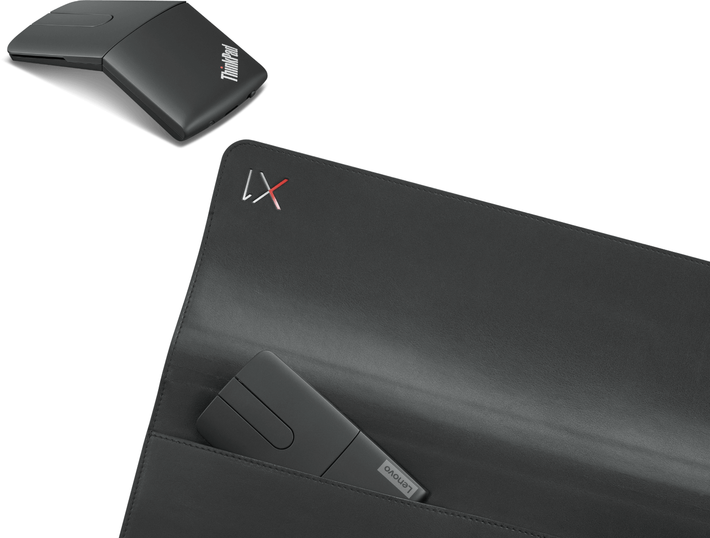 Κοντινό πλάνο του ποντικιού ThinkPad X1 Presenter και του περιβλήματος