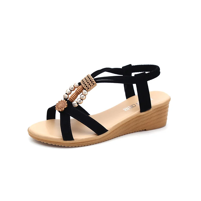 Breakj Breakj New Flat-Soled Sandals Female Xia Ping And Beaded Bohemian Sandals Toe Sweet Student Beach Shoes