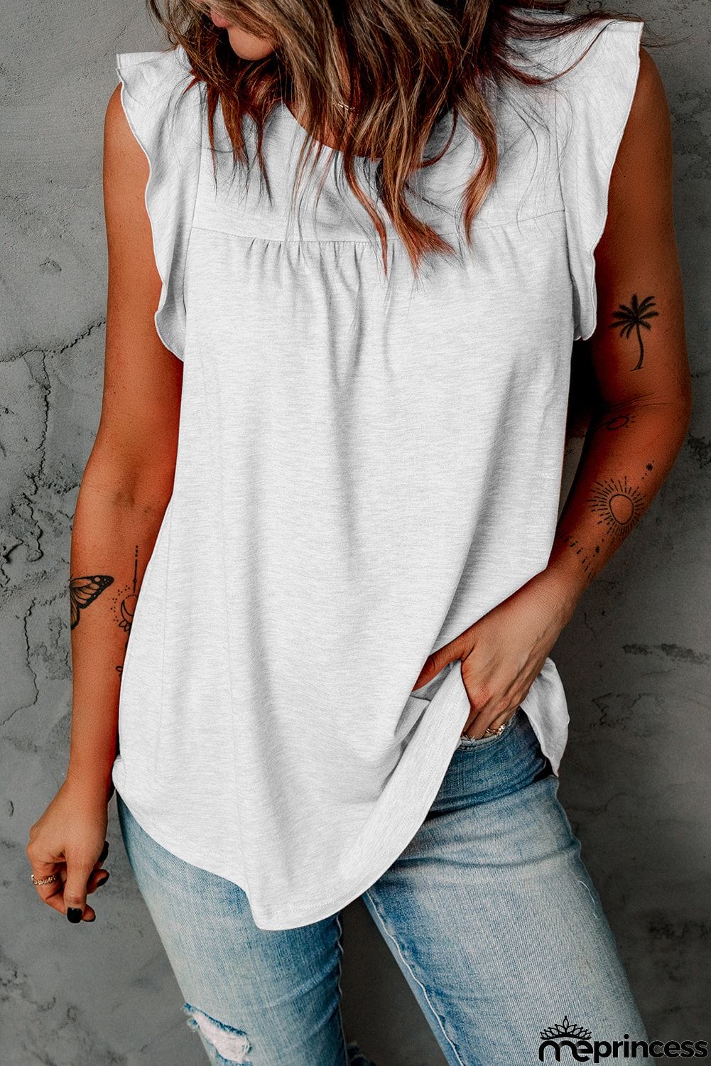 Keyhole Back Ruffled Sleeveless Top
