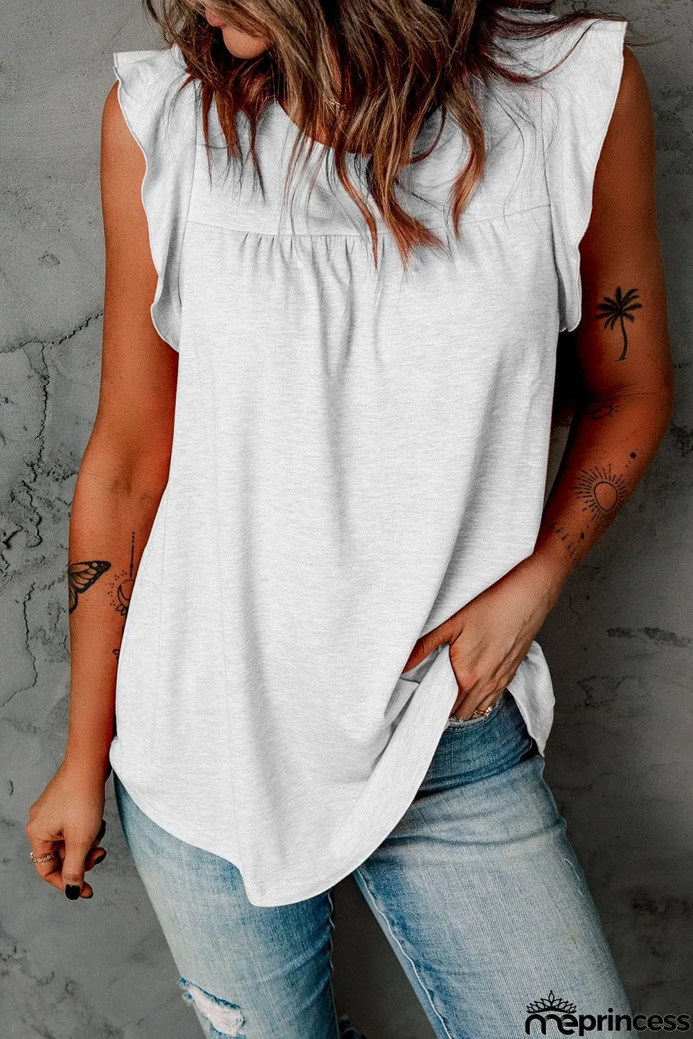 Keyhole Back Ruffled Sleeveless Top