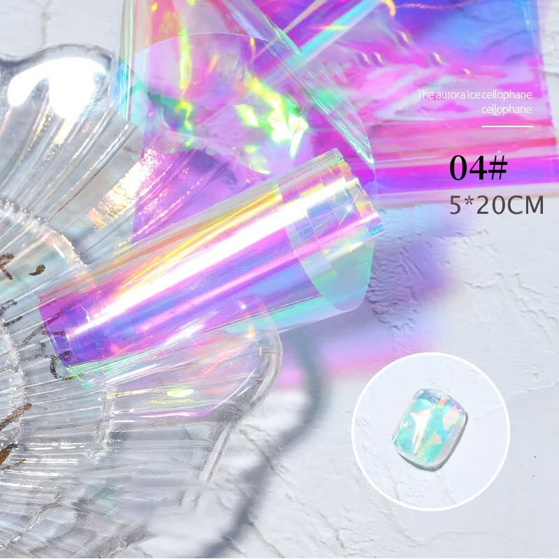 Sparkly Nail Aurora Foils Colorful Transfer Stickers Cellophane Mirror Stickers Sliders Wrap Paper Nail Art Decoration-Nail Inspo