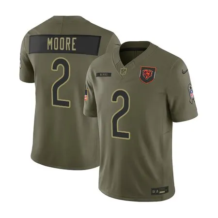 Men's Chicago Bears #2 D.J. Moore  Olive 2025 Salute to Service Retired Limited Jersey