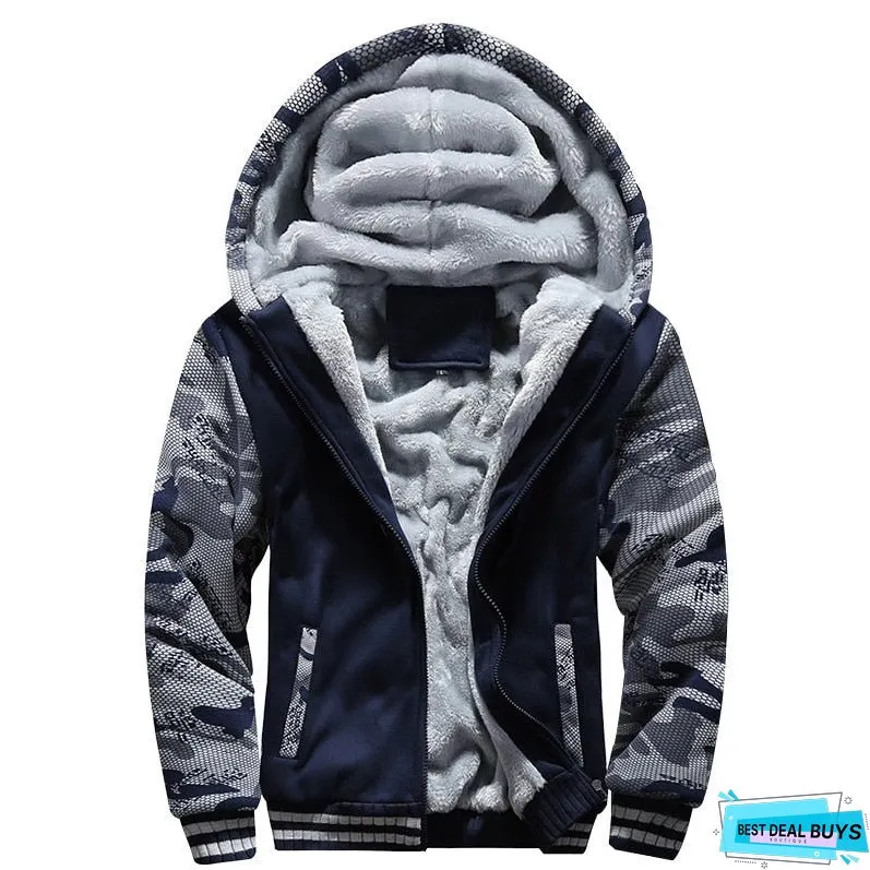 Tracksuit Men Sporting Fleece Thick Hooded Mens JacketPant Warm Fur Inside Winter