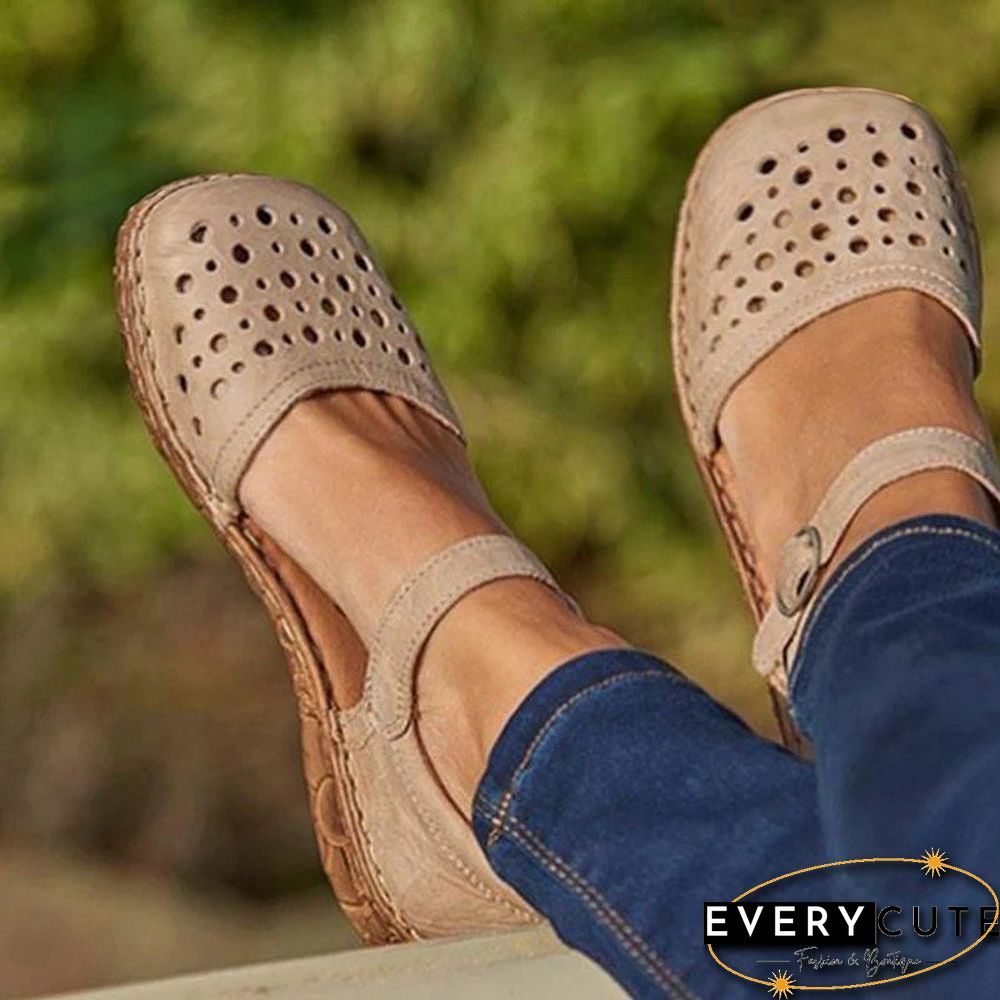 Women Summer Ladies Round Toe Hollow-Out Sandals